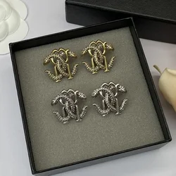 New Letters Full of Diamond Earrings Female European and American Retro Simple Versatile Senior Sense of Silver Needle Earrings