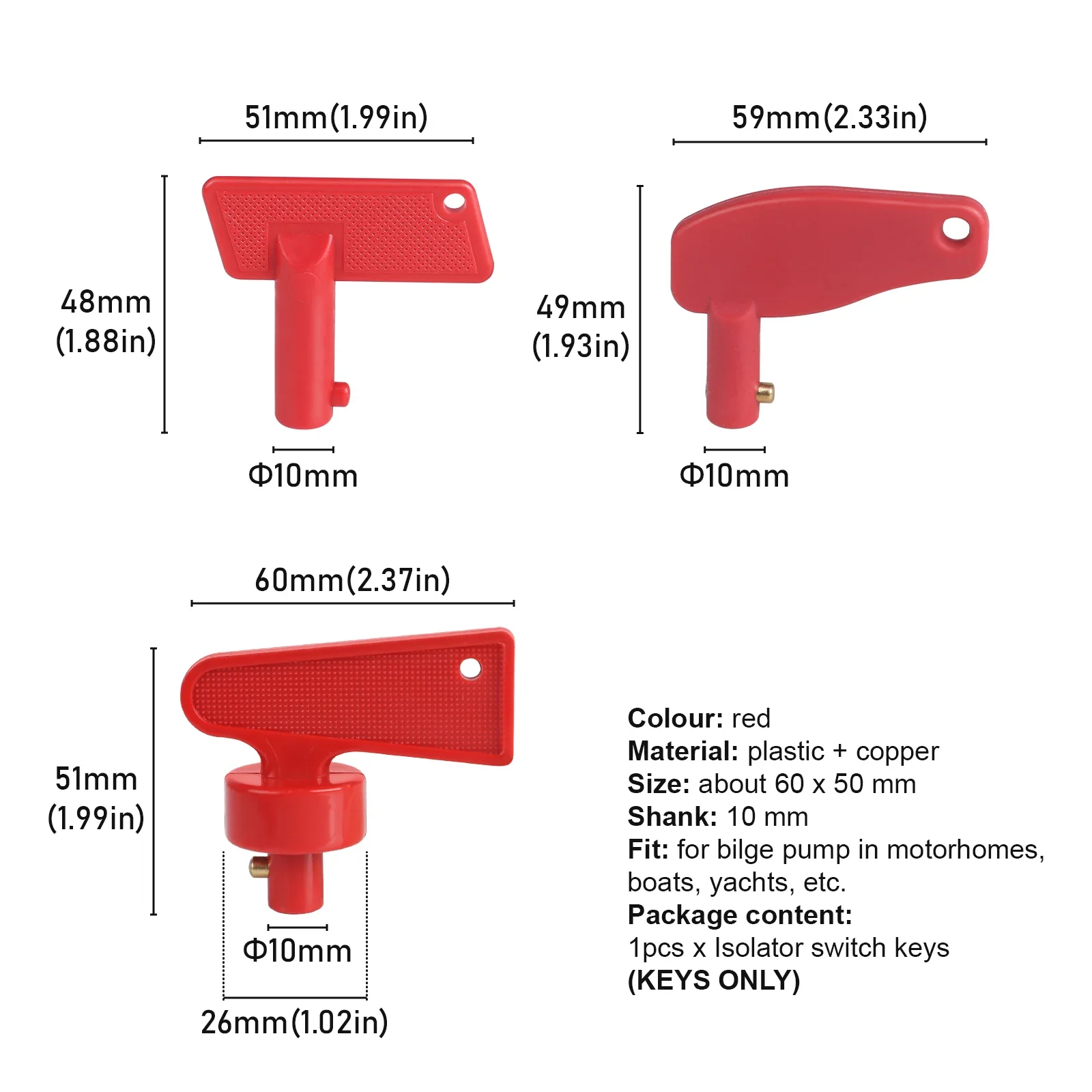 1 pçs chaves de plástico vermelho chave de reposição para bateria desconexão isolador interruptor energia matar interruptor corte carro van barcos interruptor chaves reposição