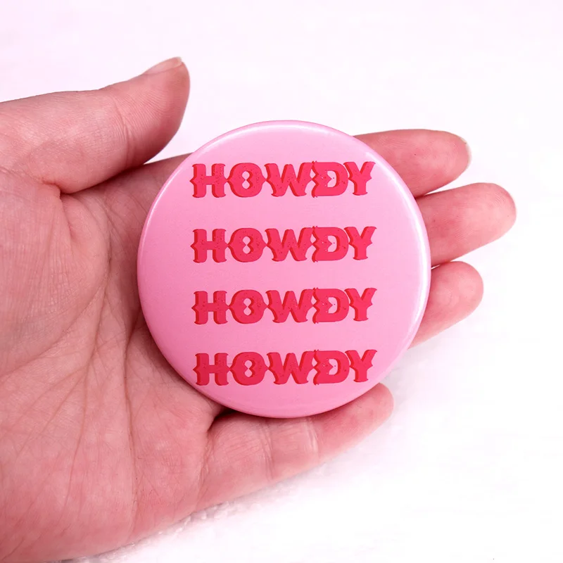 دبوس زر Pinback الوردي ، شارة صفيح ، مرحبا كيف تفعل ، والمجوهرات 58 مللي متر