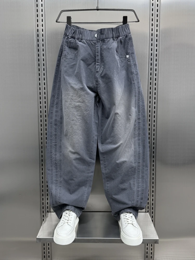 

Мужские джинсы в полоску с завышенной талией в стиле ретро, свободные прямые повседневные длинные брюки, весна-лето 2025, новая модная брендовая повседневная одежда