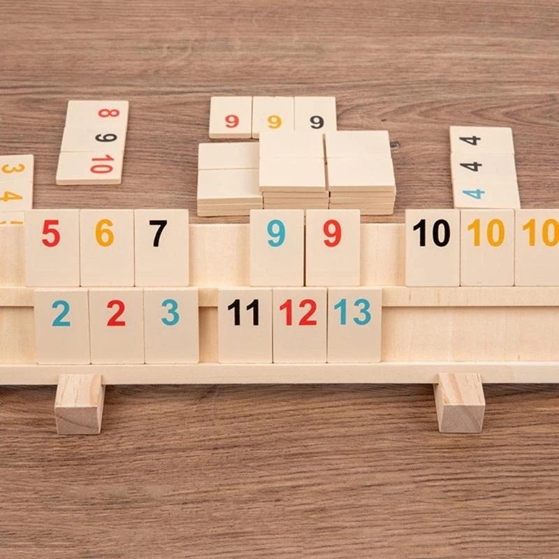 G6DE Rummy Toy Set Rummy Cube Game with 106 Tiles, 4 Playing Rack Travel Game Set for Family Board Games Easy to Use