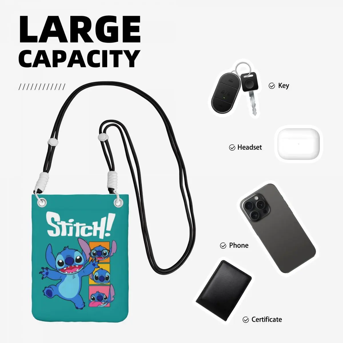 Custom Stitch Mobile Phone Bag for Men Women  Animation Shoulder Crossbody Bag Suitable Coin Purse Mini Shoulder Purse Wallet