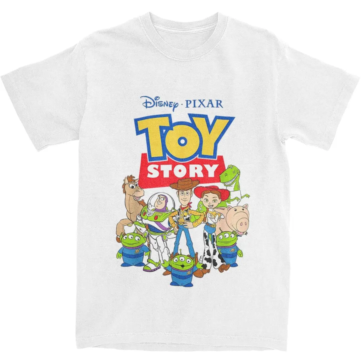 Men Pixar Toy Story Buzz Woody Jessie T-Shirts 100 Cotton Clothes Summer Y2K Retro Short-Sleeve T-Shirt