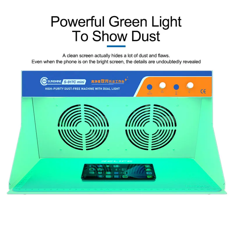 เครื่องกำจัดฝุ่นด้วยแสงคู่สำหรับแล็ปท็อปแท็บเล็ตโทรได้ S-917C แสงแดดความบริสุทธิ์สูงขนาดเล็กปราศจากฝุ่นและรอยขีดข่วนโต๊ะทำงาน