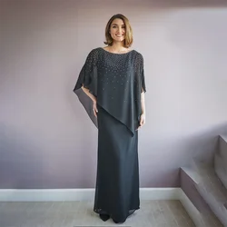 Vestidos de gasa personalizados para madre de la novia, vestidos de noche largos hasta el suelo con cuentas de color gris oscuro, vestido de fiesta para invitados de boda