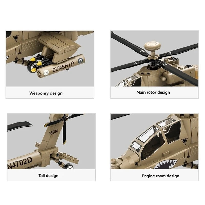 Technische bouwstenen Set AH-64 Apache Helikopter VS Militaire Technic Model WW2 Leger Special Forces DIY Montage Cadeau