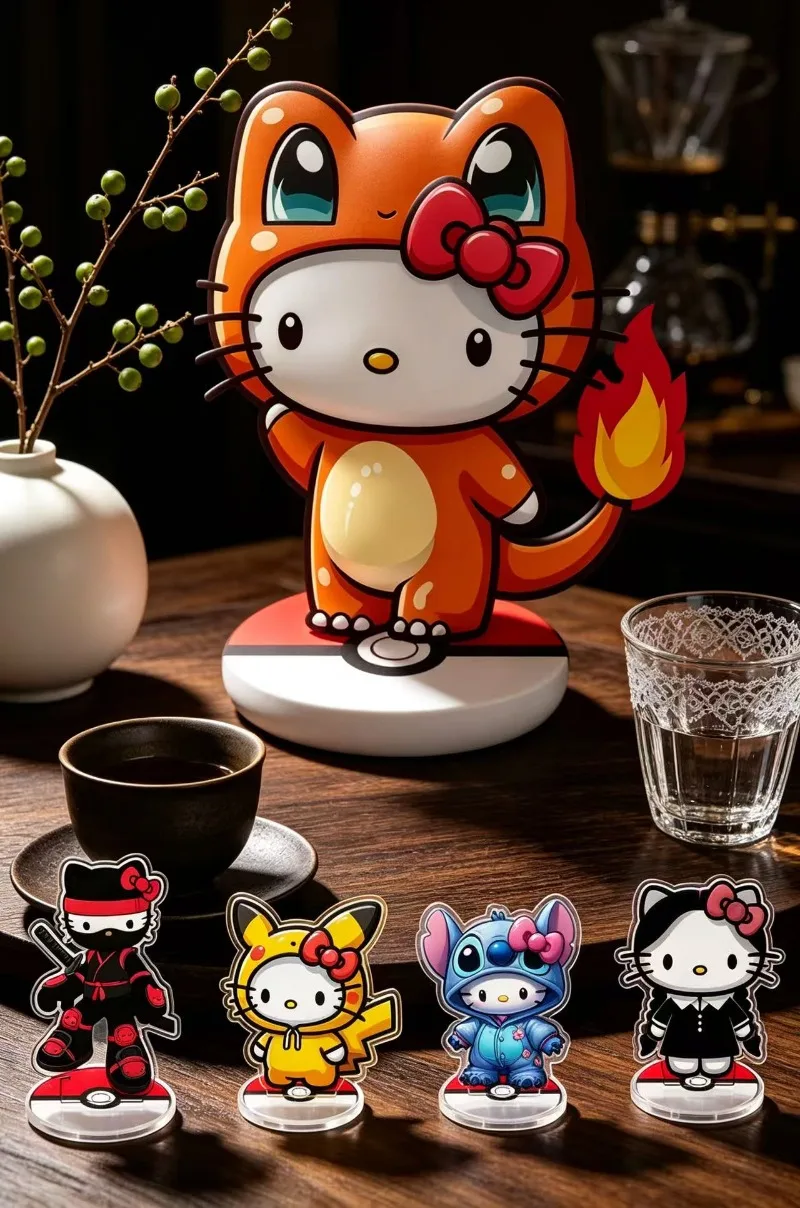 Standing Sign for Pokemon Hello Kitty Charmander Ninja Pikachu Stitch Acrylic Desktop Stand Decorating Self Made Collection Toy