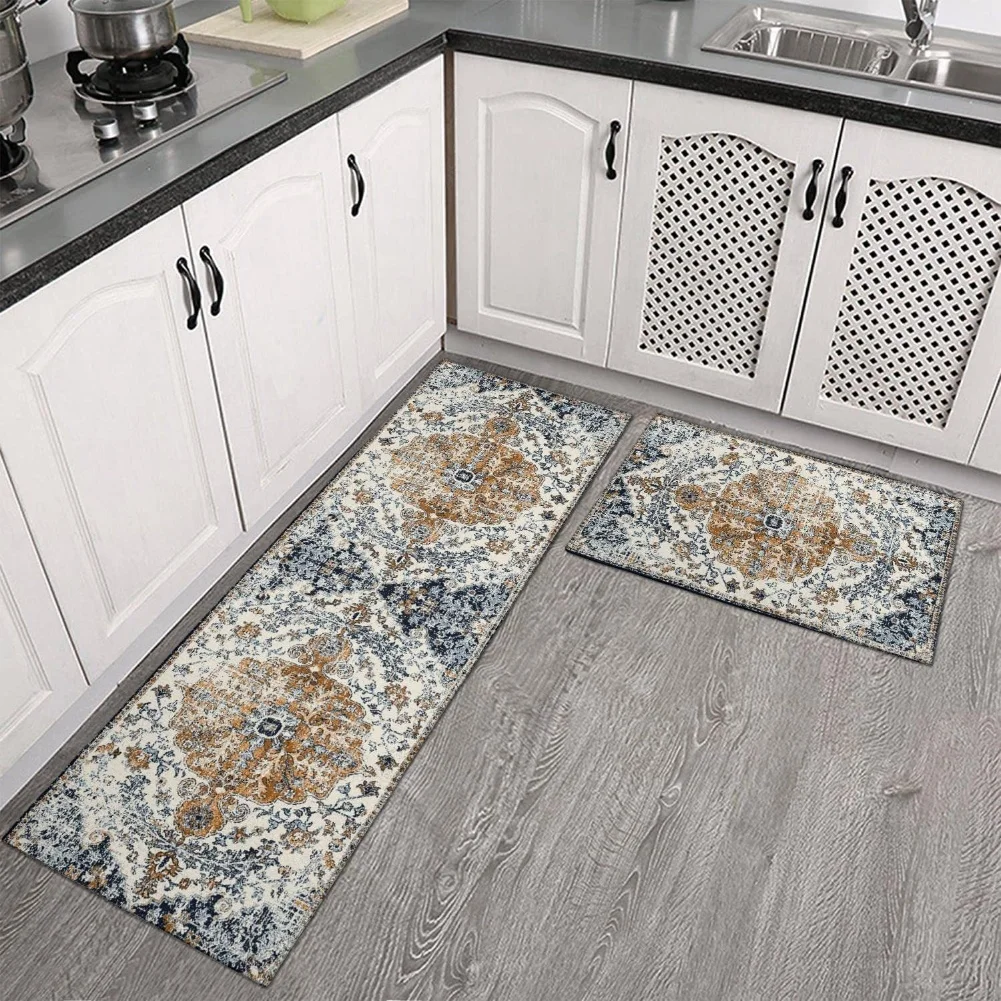 

Cushioned Kitchen Rugs Set of 2 NonSlip Backing Waterproof Polyester Mats for Comfortable Standing and Spill Control