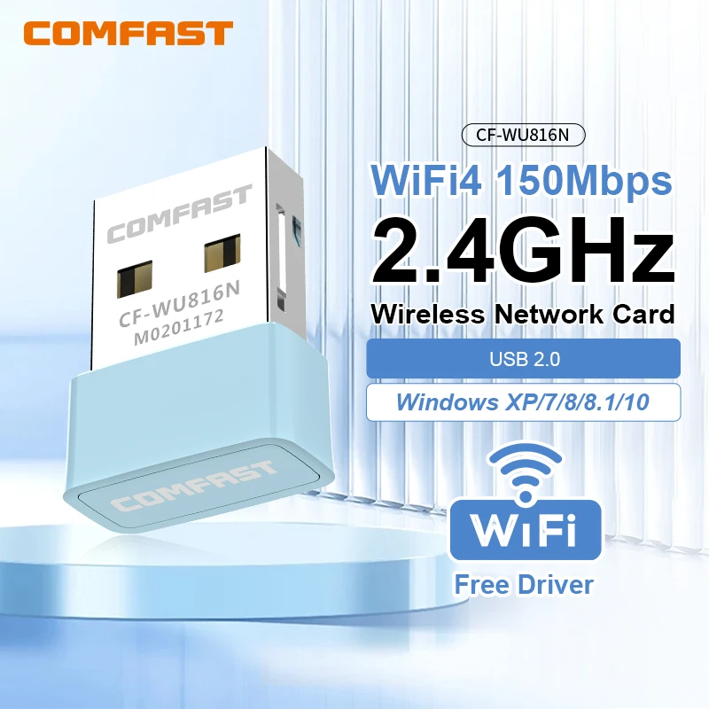 

Comfast 150Mbps USB WiFi Adapter 2.4GHz Internet Card Drive free LAN Wi-Fi Receiver Key Dongle antenna Para PC Win 7 8 10 11