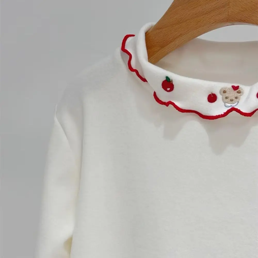 

baby clothes Cartoon pattern embroidered girl's half high neck base shirt knitted top Warm comfortable girls' pullover sweater
