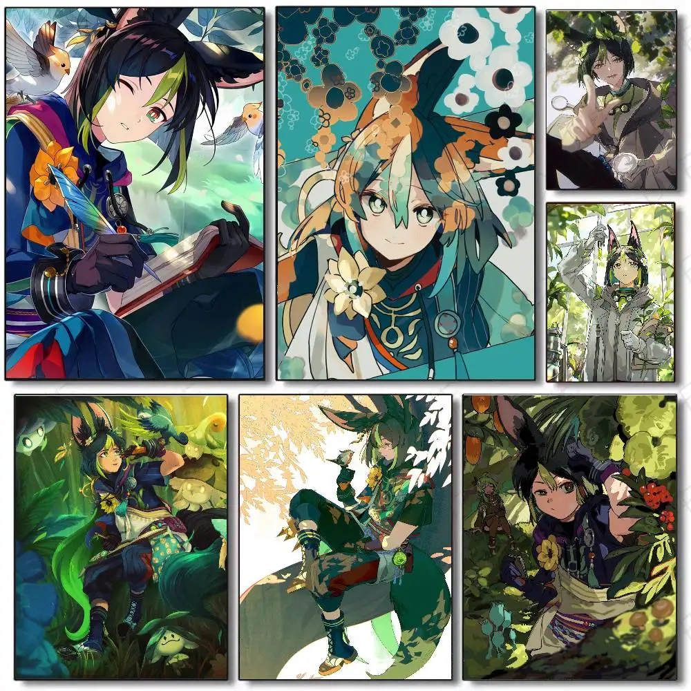 Tighnari Anime Game Genshin Impact Poster Art Sticky Wall Waterproof Home Living Room Bedroom Bar Aesthetic Decoration