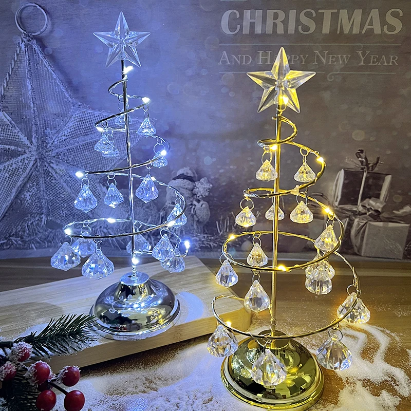 

LED Crystal Christmas Tree Light Luminous Acrylic Christmas Tree Fairy Night Light Home Room Decor Table Lamp Iron Art Ornaments