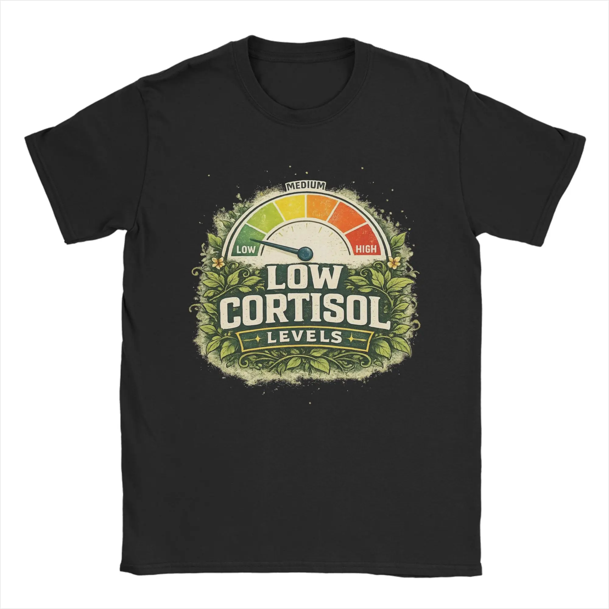 Funny Cortisol Low Level Stress Meter Meme T Shirt Men's  100% Cotton Cool T-Shirt Crew Neck  Tees Short Sleeve Clothing