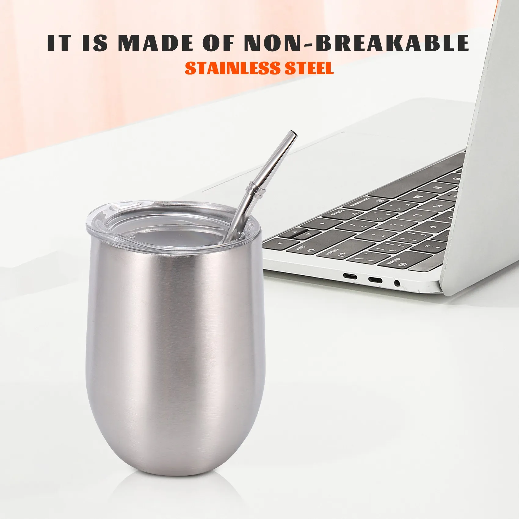 Yerba Mate Gourd Tea Cup Set 12Oz,Double-Wall Stainless Coffee Water Cup with Lid 2 Bombillas Straws Spoon&Brush,Silver