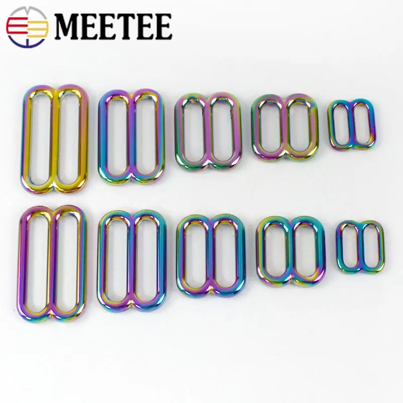 5/10Pcs 15-38mm Colored Metal Tri-Glide Buckles Webbing Belt Rainbow Clasp Bra Ring Bag Strap Adjustment Hook Sewing Accessories