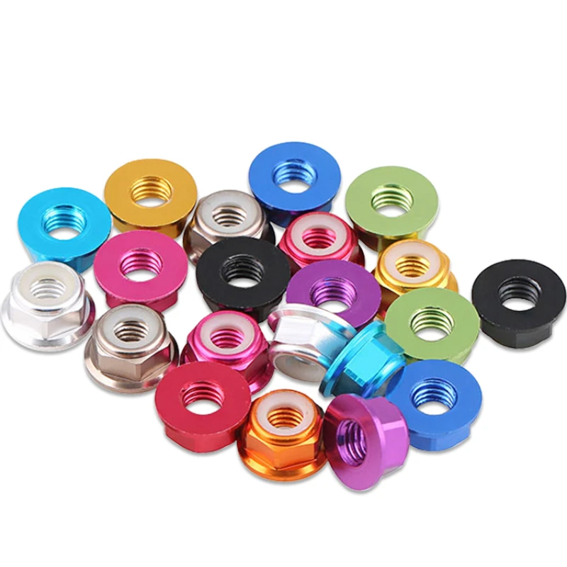 M2 M3 M4 M5 M6 Colored Aluminum Alloy Flange Nut, Nylon Insert Lock Nut, Self-Locking Nut, Nylon Rivet Nut