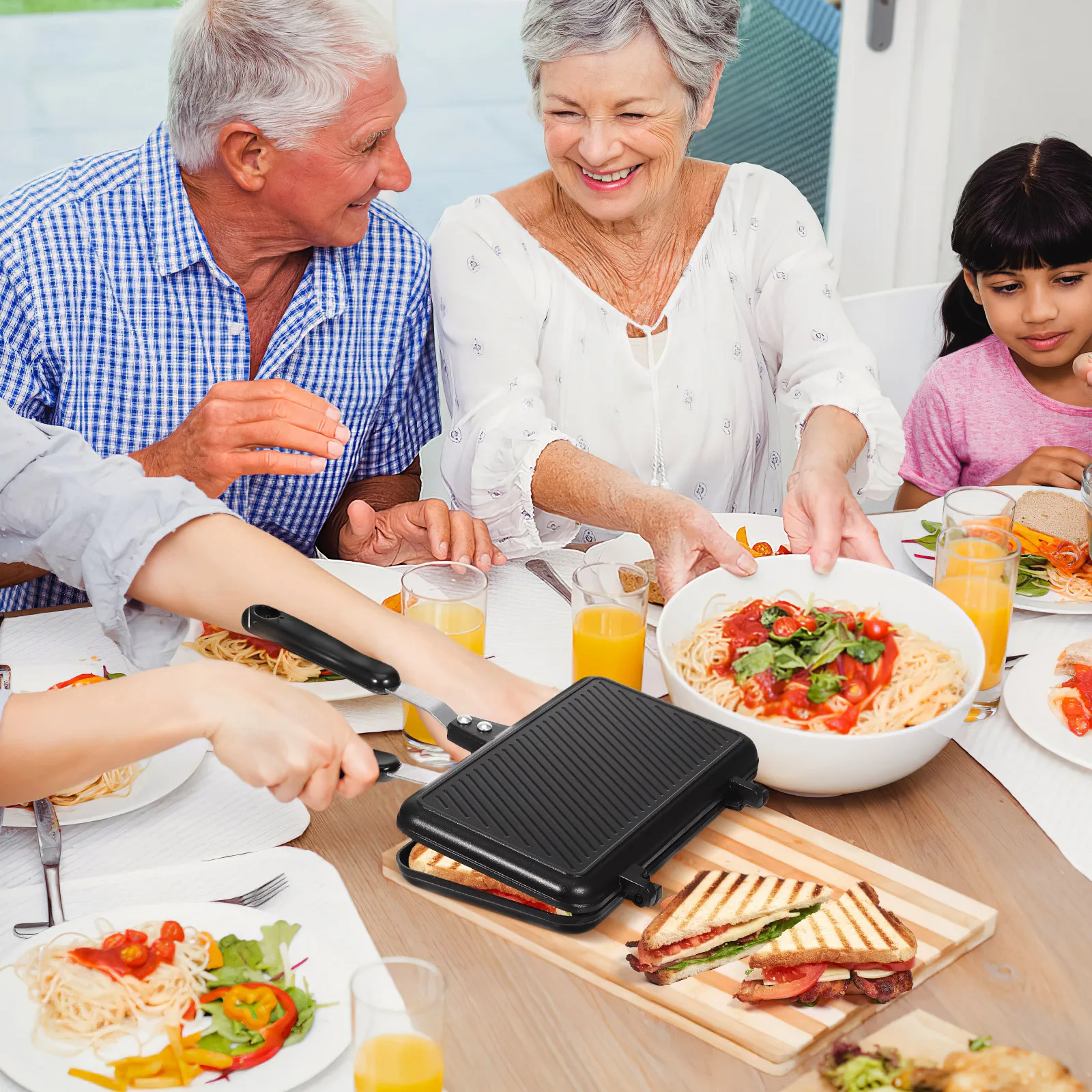 

Double-Sided Non-Stick Sandwich Pan Aluminum Alloy Breakfast Maker Airtight Cooking Baking Pan Easy Clean Sandwich Toaster