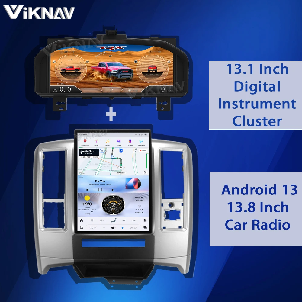 VIKNAV Android 13 Car Radio For Dodge RAM 2008-2011 13.8 Inch Touch Screen Multimedia Player Head Unit with Digital Instrument