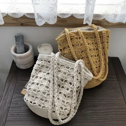 YoReAi Fashion Rattan Women Shoulder Bags Cotton Rope Woven Female Handbags Hollow Out Summer Beach Straw Bag Casual Tote New