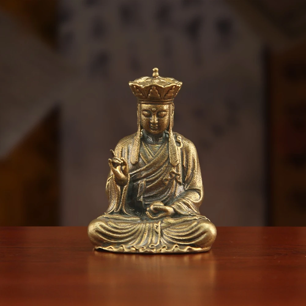Messing Mini Ksitigarbha Bodhisattva Statue Vintage Guanyin Buddha Skulptur für Andacht Meditation Feng Shui Heimdekoration Geschenk