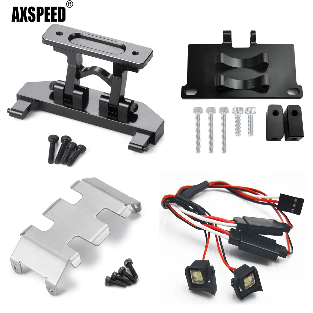 AXSPEED LED Lights Square Spotlight/Chassis Armor Protection Guard Plate/ES08MII Steering Arm  for  Axial SCX24 1/24 RC Car