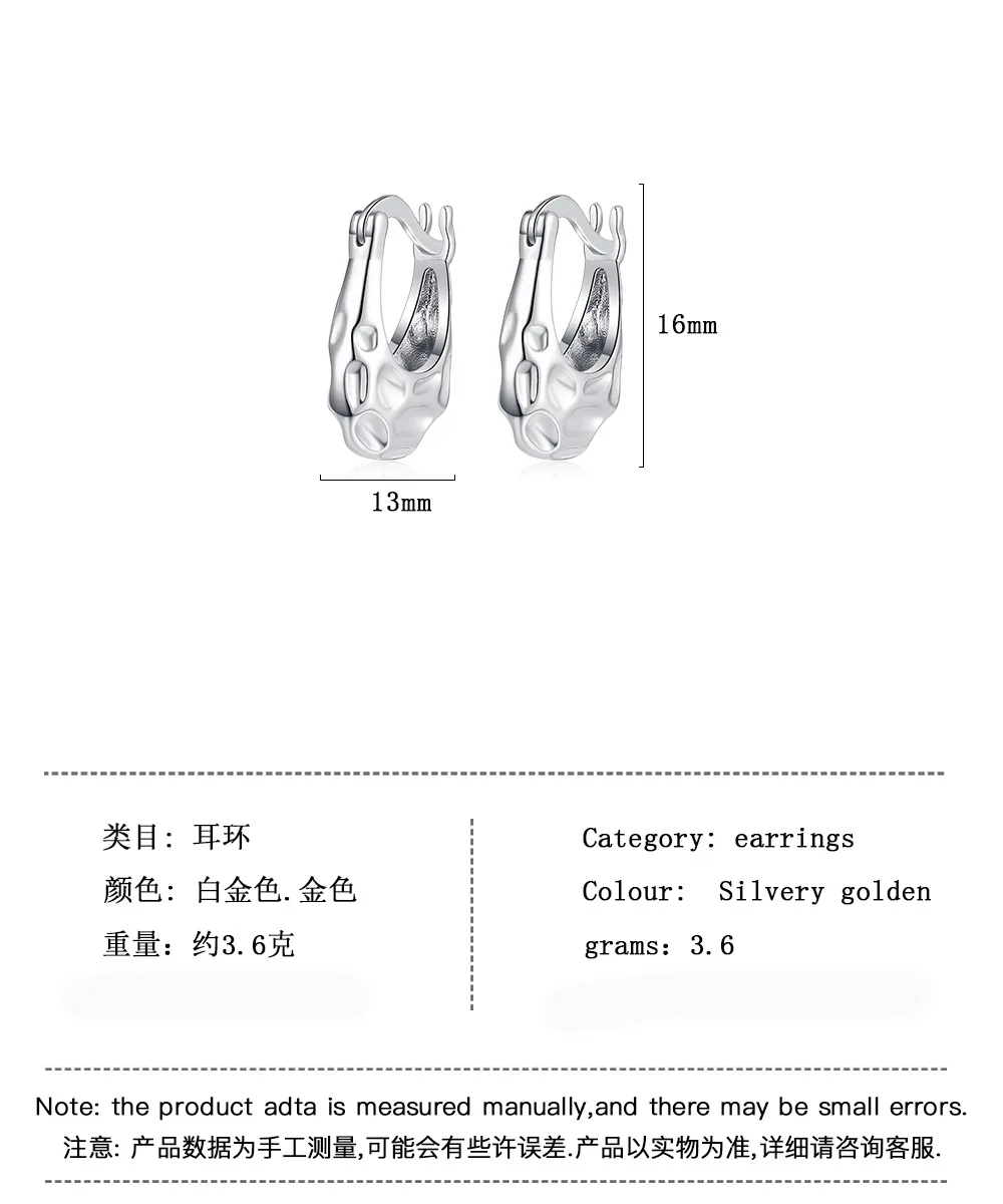 Jewelry 2026 Punk Irregular Texture Shiny Zircon Beads Ear Bone Hoop Earrings for Women Stamp 925 Sterling Silver Piercing