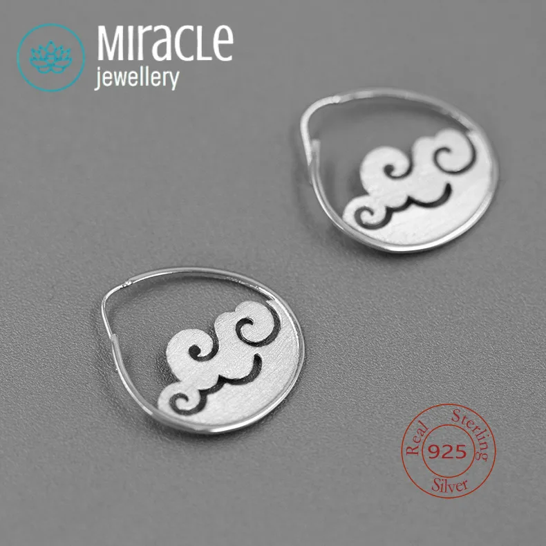 

Miracle Sterling Silver 925 Handmade Real Silver Ancient Style Jianghai Wave Earrings For Women Elegant And Simple Birthday Gift
