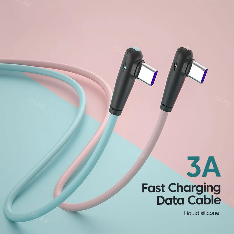 Liquid Silicone USB C Cable 3A Fast Charger Cable For Xiaomi Sumsung Huawei Nova 2 POCO USB C Wire Cord 90 Degree Type C Cable