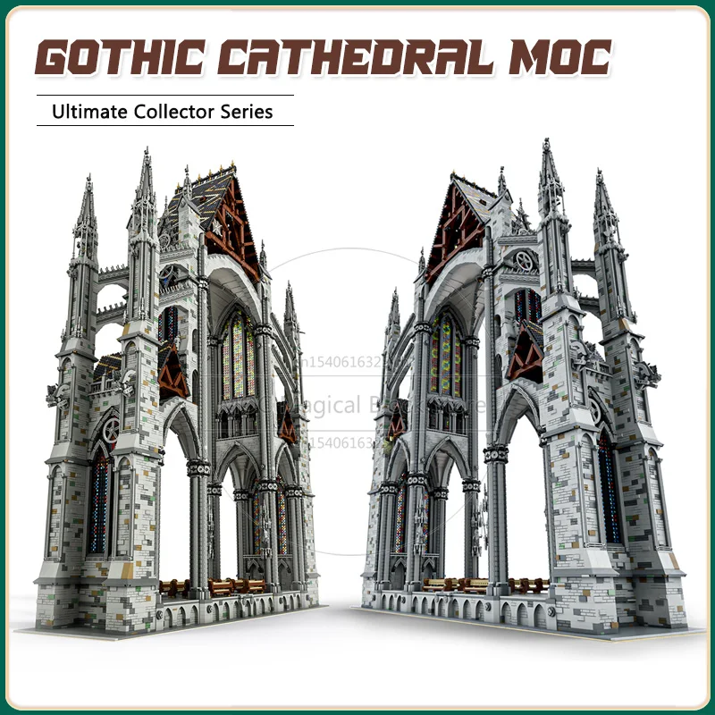 1:42 Scale Gothic Cathedral MOC Building Blocks Architecture Model Technology Bricks Assembly Collection Toys Display Xmas Gifts