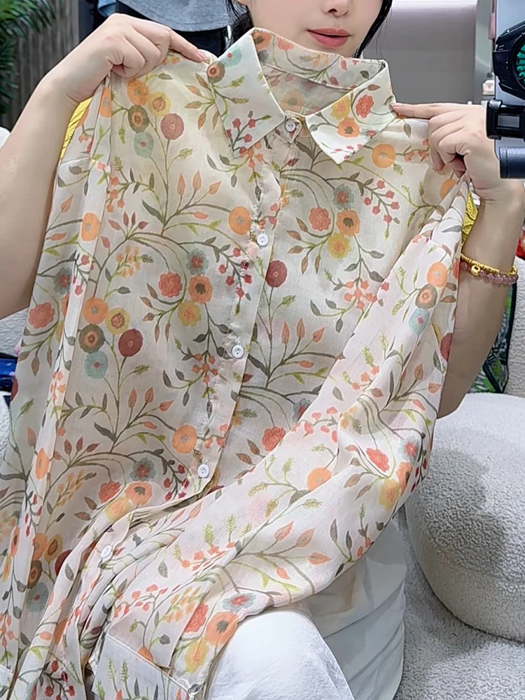 

Модная корейская свободная женская рубашка с длинным рукавом, дизайн лета 2025, большие размеры, ретро-принт, повседневный расслабленный стиль