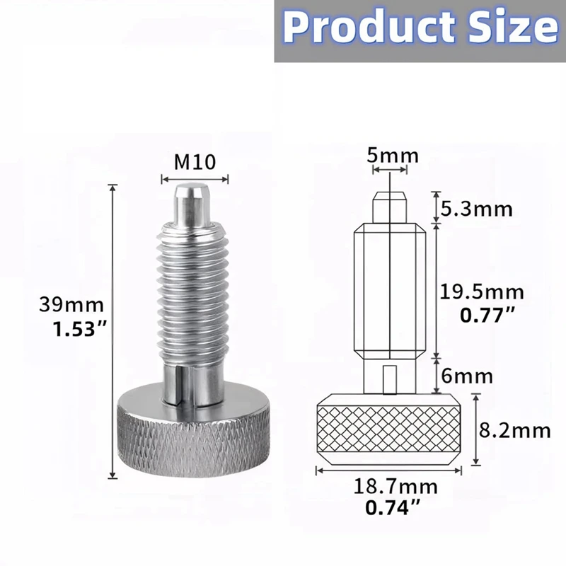 Êmbolo de mola retrátil manual de aço inoxidável WFF 2 unidades com alça serrilhada - pino de travamento de liberação rápida