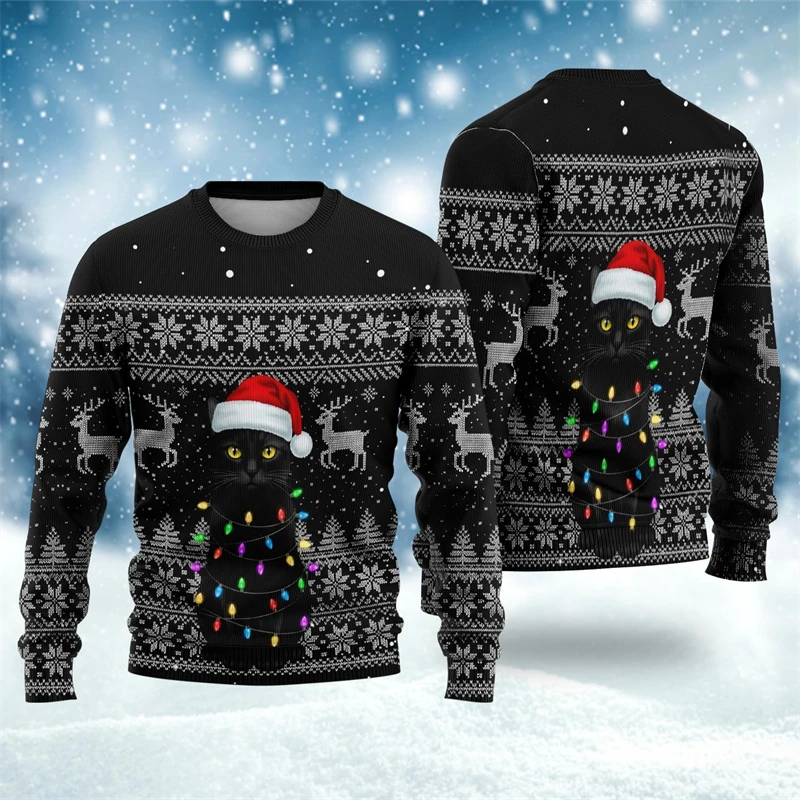 

2026 New Cats Graphic Christmas Sweatshirts Men Women Cute Cat 3D Printed Ugly Sweater Casual Oversized Unisex Pullovers Tops
