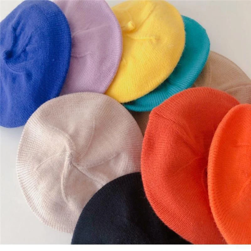 New Autumn Baby Hat Berets for Girls Vintage Soft Knitted Cap Kids Infant Girl Bonnets Beret Hats Boys Painter Hat Accessories