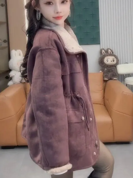 Ele Faionable leer en bont geïntegreerd herfst winter nieuwe Sle middellange bovenkleding voor dames luxe Sle lange sl...