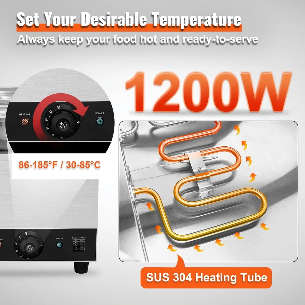 2 Pot Commercial Soup Warmer Electric Food Heater with Drainage Faucet Stainless Steel Soup Station Catering Events