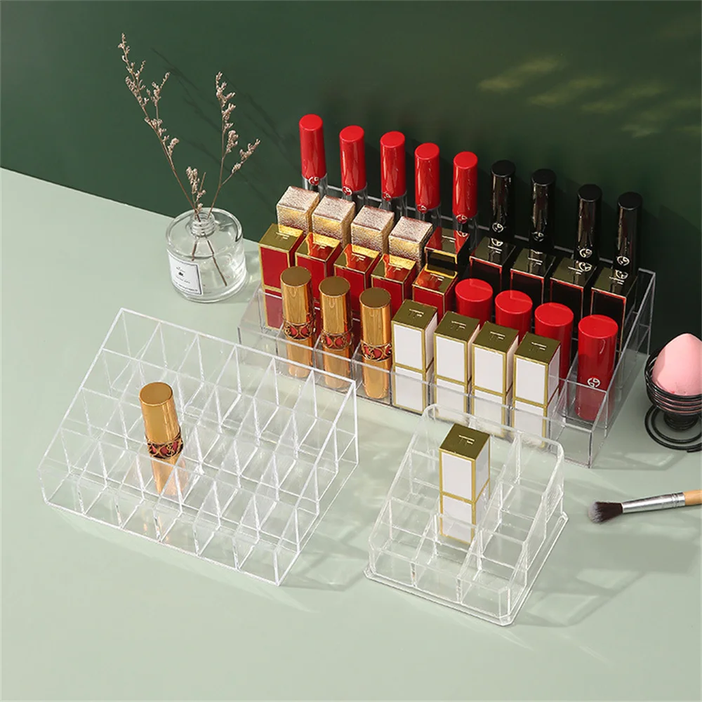 

INS 9/24/36/40 Transparent Grid Lipstick Box Plastic Cosmetics Organizer Storage Box Lipstick Nail Polish Display Stand Holder