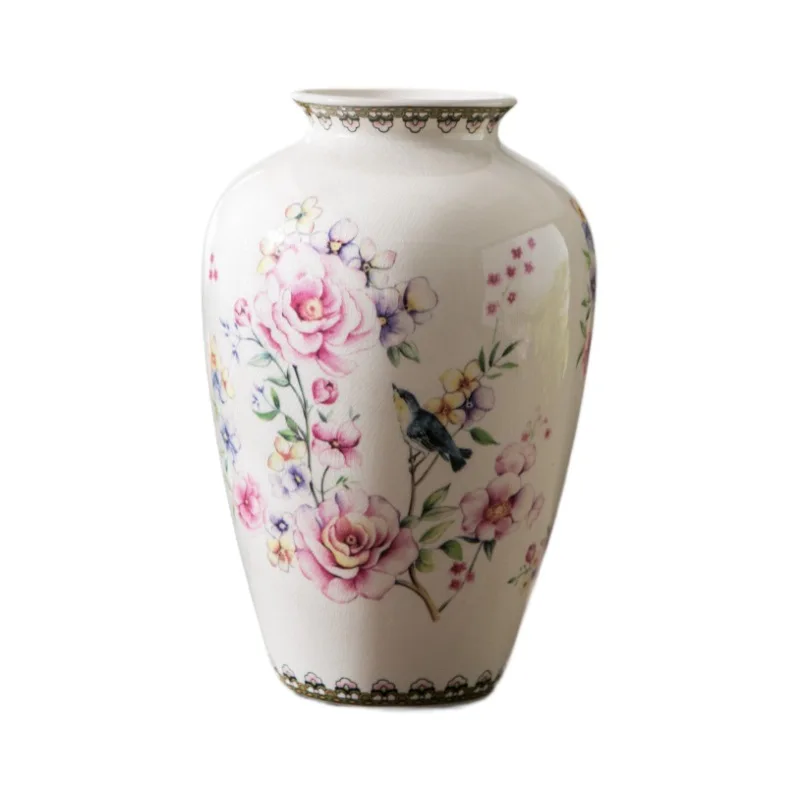 

New Chinese retro ceramic vase craft gift creative American rural flower and bird decoration flower pot living room ornament