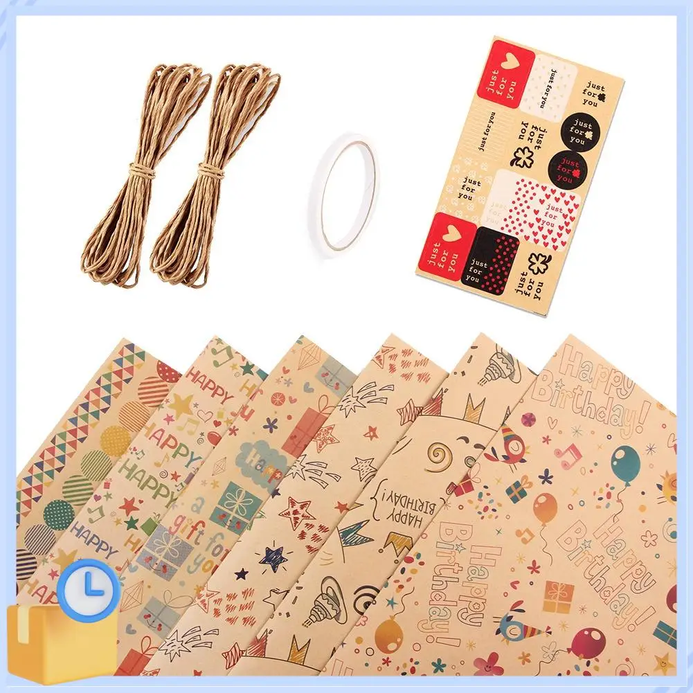 Popular 6 Pcs Wrapping Paper Sheets,Birthday Wrapping Paper Set Festival Gift Wrap Papers,Ribbon Present Gift Wrapping Paper