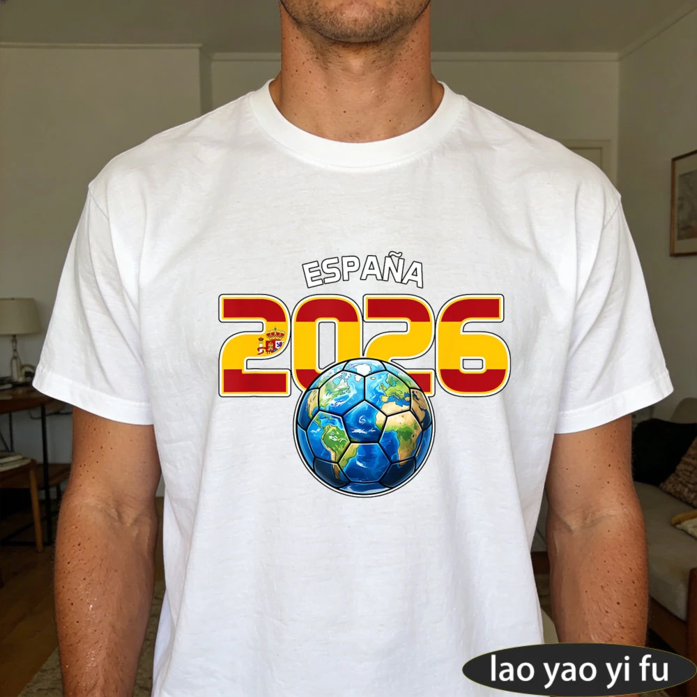 Spain 2026 Football Design T-Shirt Fashion Summer Top Gift for Soccer Fans Soccer Part Supplies Men Women Crewneck Cotton Tee