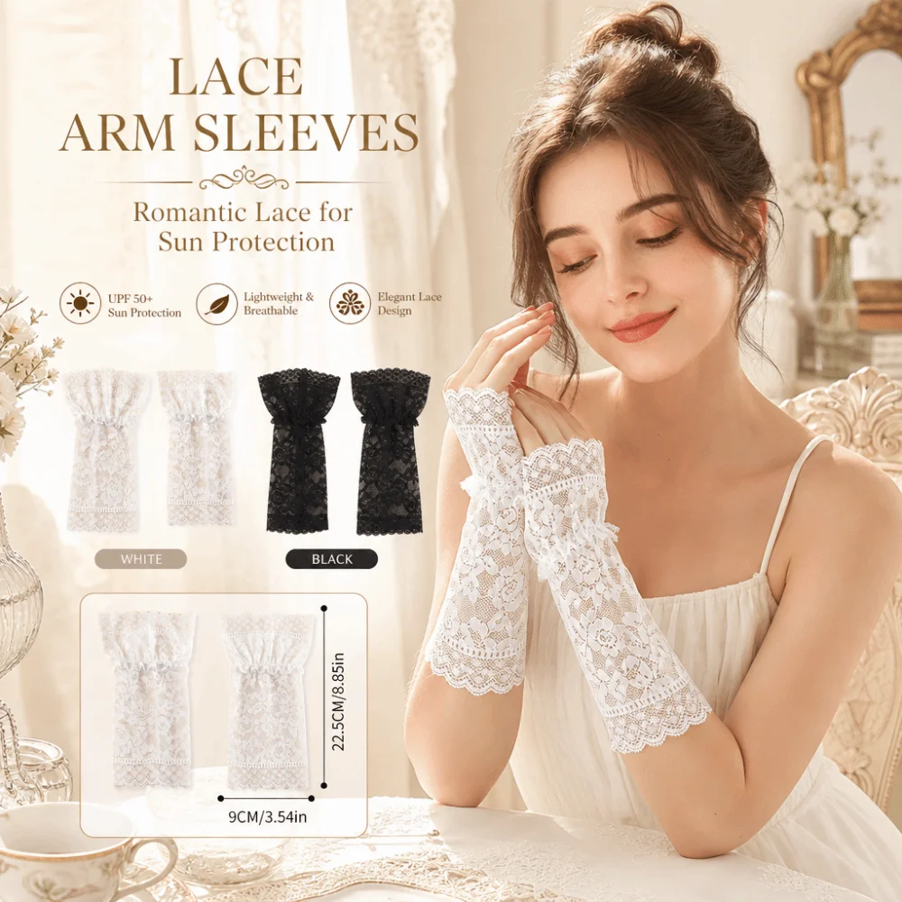 

Lace Ruffles Pleated Detachable Cuffs Sunscreen Ruched Lace Fake Sleeves Cuff Fingerless Gloves Fake Flared Sleeves