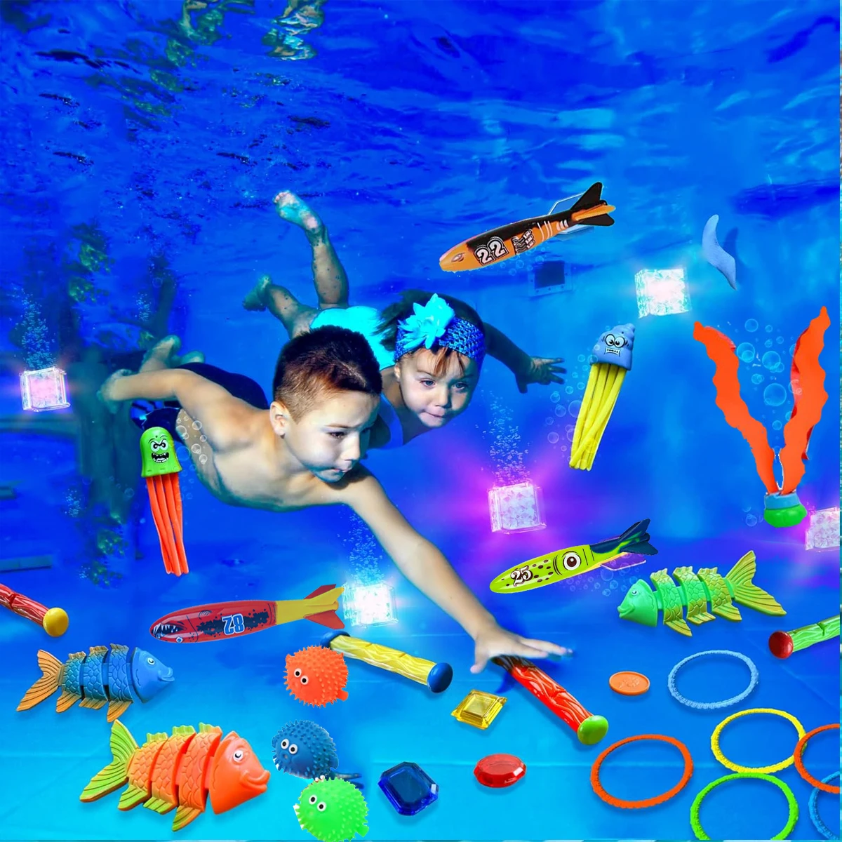 35 ชิ้น/เซ็ตฤดูร้อนของเล่นดําน้ําดําน้ําแหวนปลาตอร์เปโดน้ําใต้น้ําเกมการฝึกอบรมสระว่ายน้ําชุดของขวัญของเล่นสําหรับเด็ก