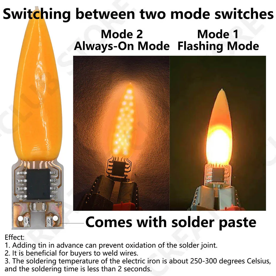 10/30/50 Stück DC 3V Feuerflammen-LED-Dochte für LED-Kerzen DIY Flackernd+Immer An 2 Modi 1800K Batteriebetriebene Kerzenlicht-Zubehörteile – Detail 3