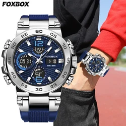 FOXBOX Fashion Luxury Men's Watches Dual Digital Display Analog Casual Sport Quartz Man Wristwatch Waterproof Silica Chronograph