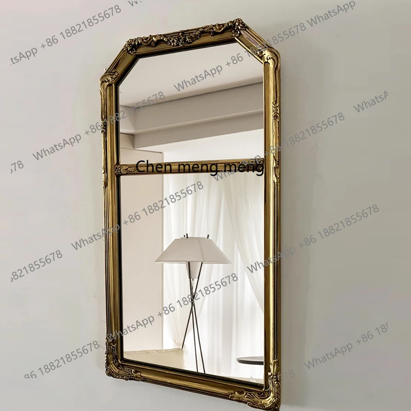 

French square wall-mounted cosmetic mirror home living room dining side decorative mirror retro luxury engraving
