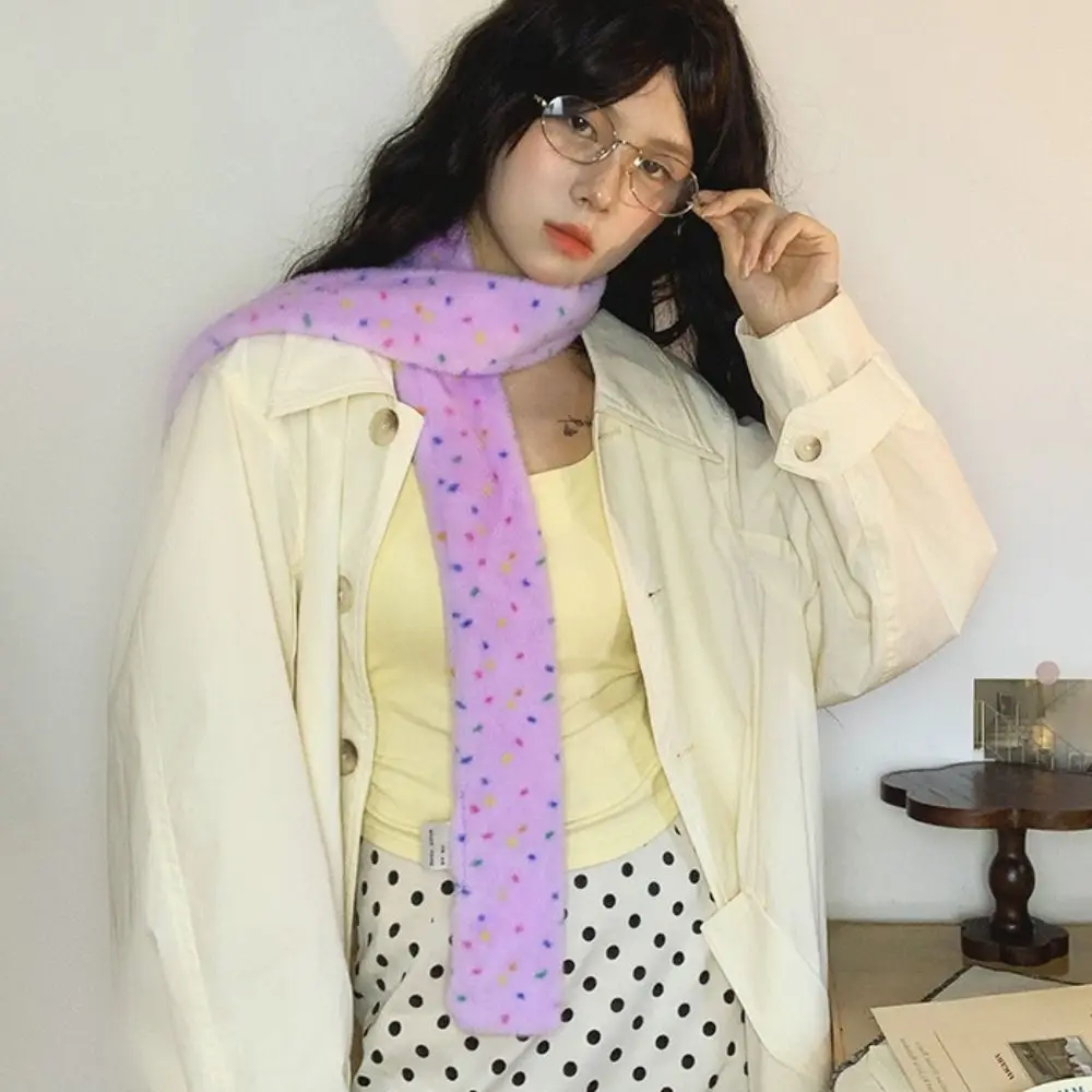 

Colorful Dopamine Dot Scarf Narrow Thickened Cashmere Knitted Scarf Korean Style Windproof Winter Neck Warmer Autumn Winter