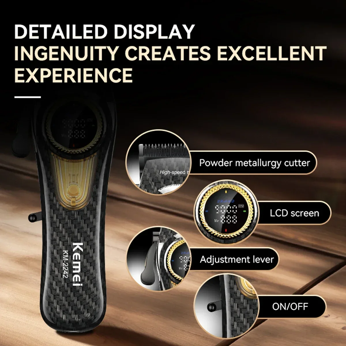 آلة قص الشعر Kemei مع محرك بدون فرش ، تعمل بالبطارية ، آلة تشذيب الشعر ، آلة قص الشعر التجارية مع قاعدة شحن ،