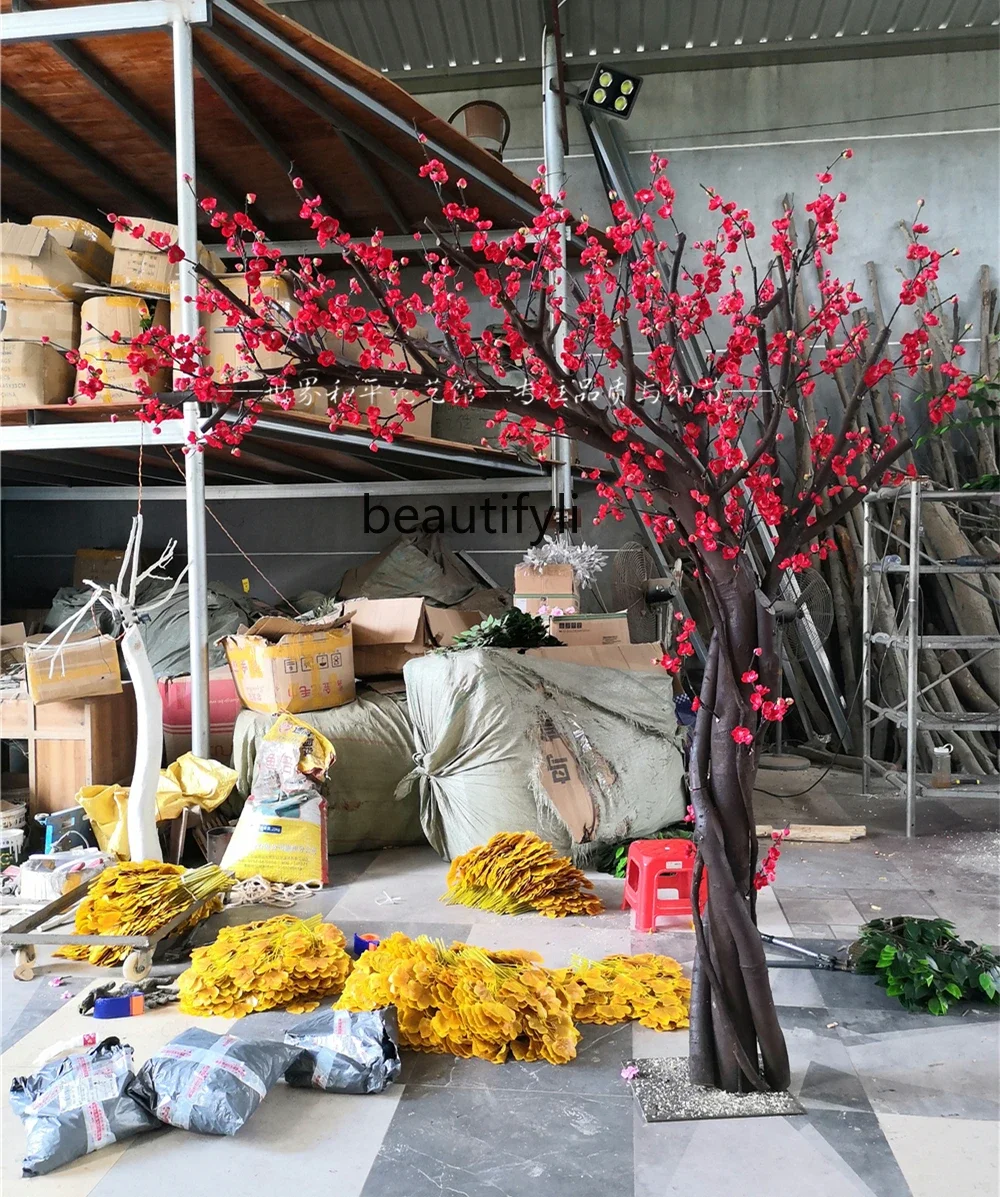 Imitative Tree New Year Wax Red Plum Blossom Large Indoor and Outdoor Decoration Small Wishing Landscape   Floor Window