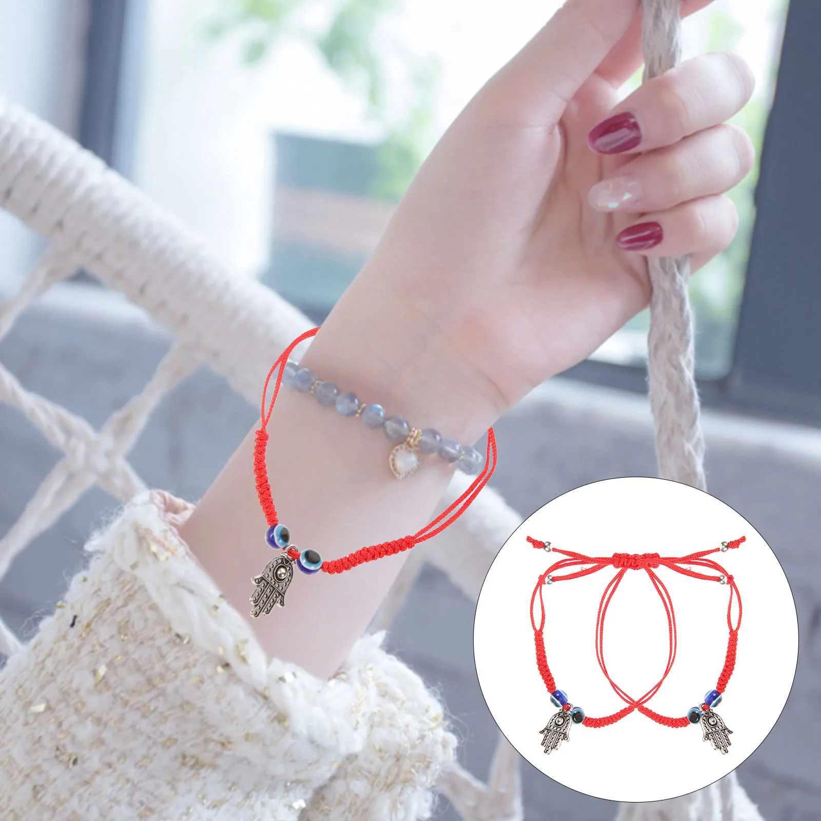 2 pezzi braccialetto malocchio braccialetto a corda misura regolabile uomo H occhi azzurri braccialetti malocchio per collana da uomo