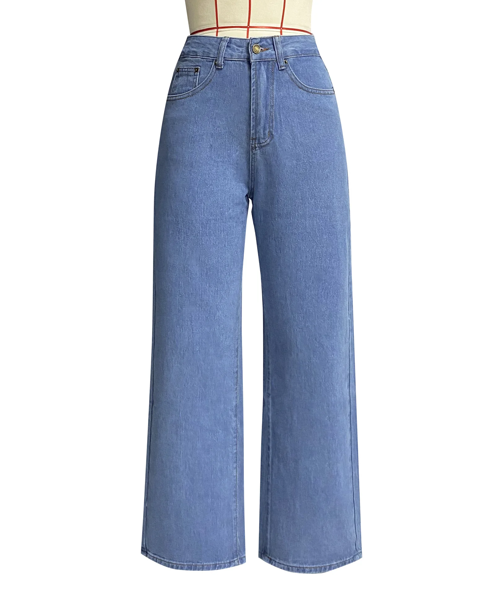 

Blue High Waisted Straight Leg Denim Jeans For Women New Loose A Drooping Feeling Solid Fashion High Quality Denim Pants