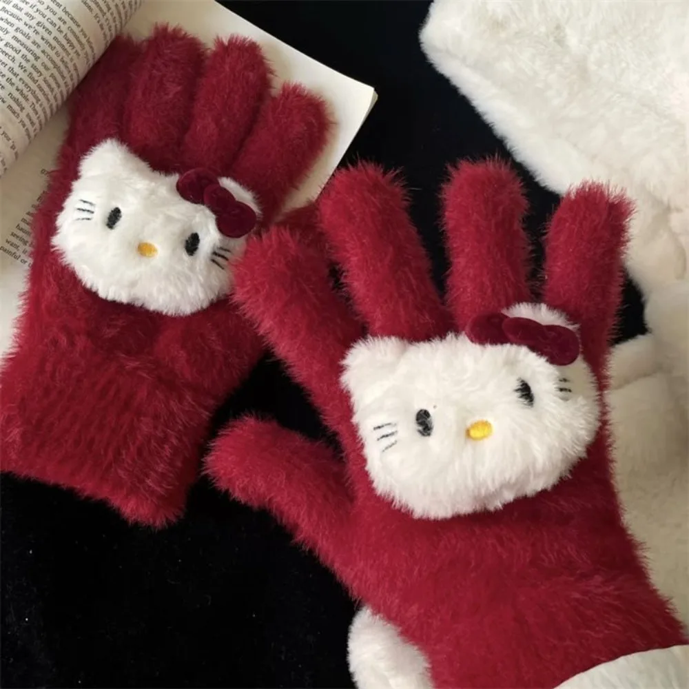 Hello Kitty Glove MINISO Cartoon 3d Doll Keep Warm Cold Proof Glove Operation Convenient Finger Glove New Year Christmas Gift